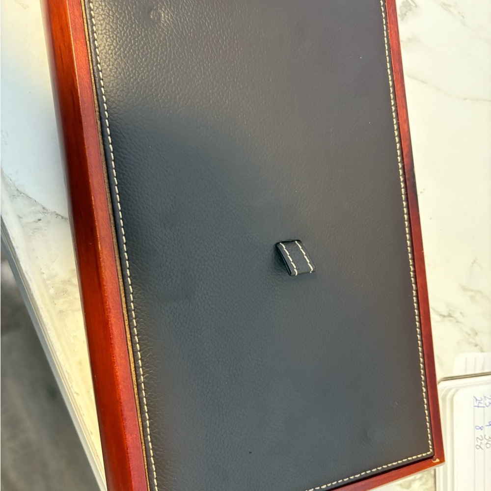 Black and Brown Leather and Wood Jewelry Box